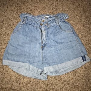 Paper bag jean shorts